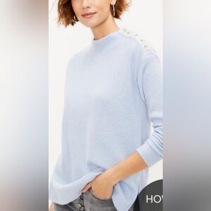 BNWT Loft Oversized Rib Knit Shoulder Button Mock Neck Pullover Sweater